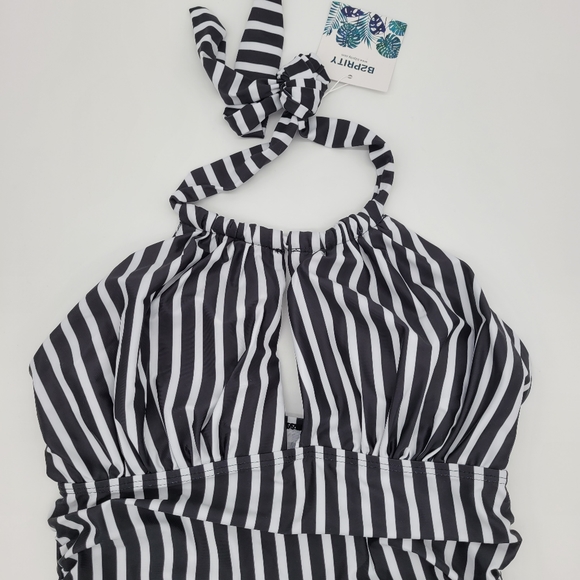 Women black One Piece Swimsuit Tummy Control Swimwear V Neck Bathing Suit - Picture 2 of 13